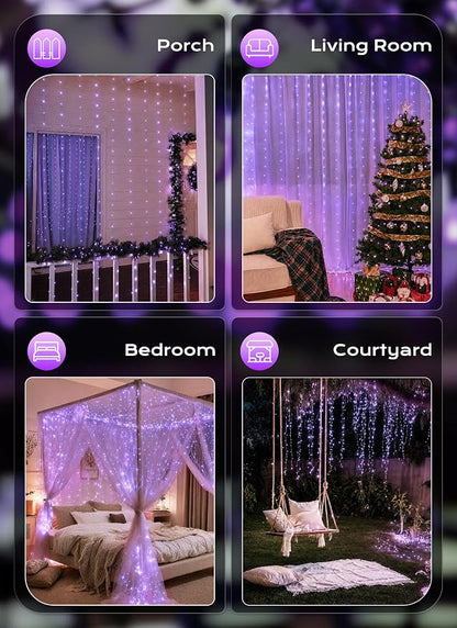 Brightown 300 LED Purple Fairy Curtain Lights, 9.8ft x 9.8ft String Lights | - Image 7