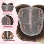 Human Hair Topper 12Inch 4x4.8inch Large Swiss Base with Thinning Hair (Ombre Light Brown with Blond Highlight)