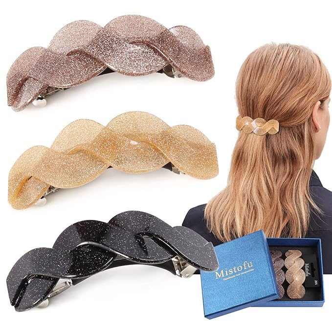 Large Hair Barrettes for Women Beautiful Lines Simple Retro Classic Snap French Hair Clips Fashion Hair Accessories for Women Thick Hair 3 Pcs
