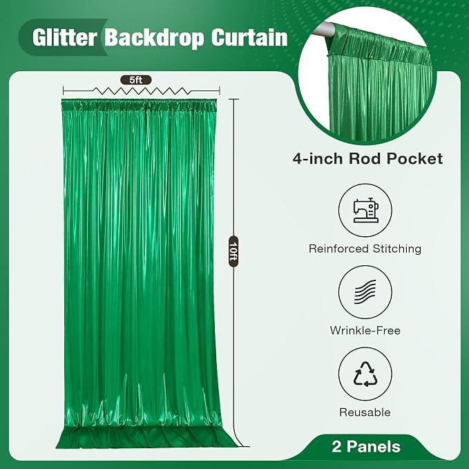 10x10FT Green Sequin Backdrop Curtain - Image 5