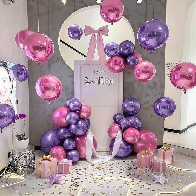 8 Pcs Pink Purple Round Foil Balloons Metallic Purple Lavender Baby Light Pink - Image 7