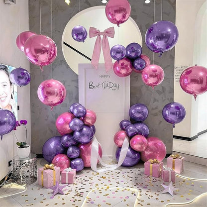 8 Pcs Pink Purple Round Foil Balloons Metallic Purple Lavender Baby Light Pink - Image 7