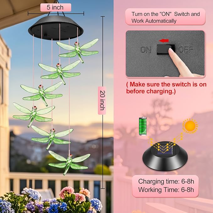 Winzwon Gifts for Mom Grandma Wife Solar Lights Outdoor Wind Chimes | WindChime - Image 7