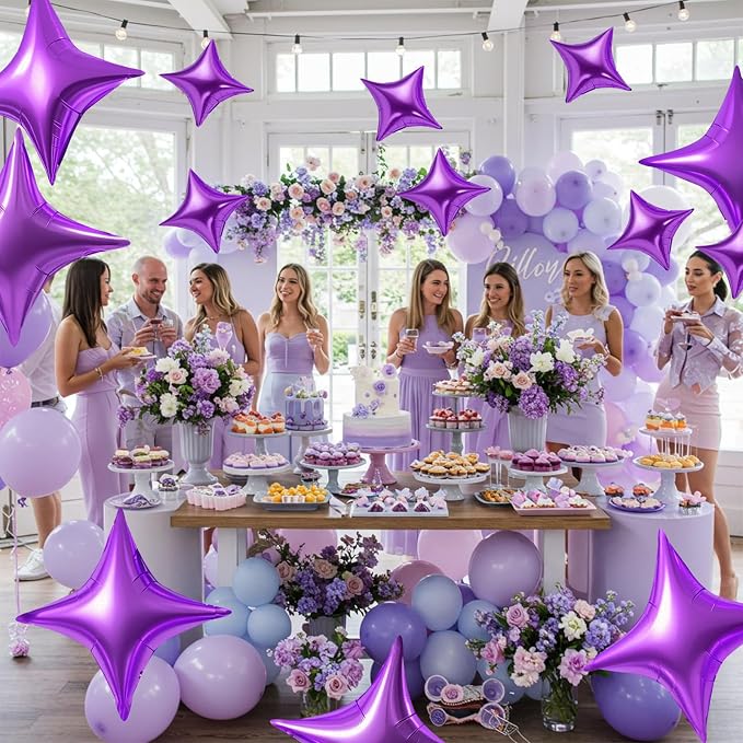 TONIFUL 30 Pcs Four Pointed Star Balloon 26In & 10In Purple Foil Balloon | - Image 3
