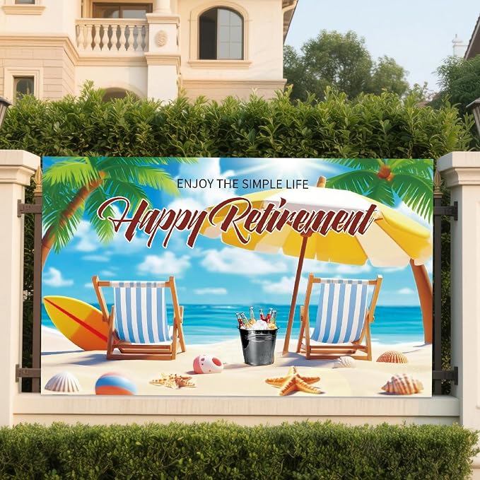 Beach-Themed Retirement Banner, Tropical Happy Retirement Banner Backdrop - Image 6