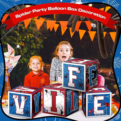 Feifeiya 4 Pcs Spider 5th Birthday Decoration Spider Theme Balloon Boxes "Five" - Image 6