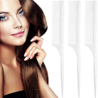 Leinuosen 3 Pack Rat Tail Combs Fine Tooth Parting Tip for Women Carbon Fiber Heat Resistant Anti Static Teasing for Back Combing Root Teasing Adding Volume Evening Styling(White)