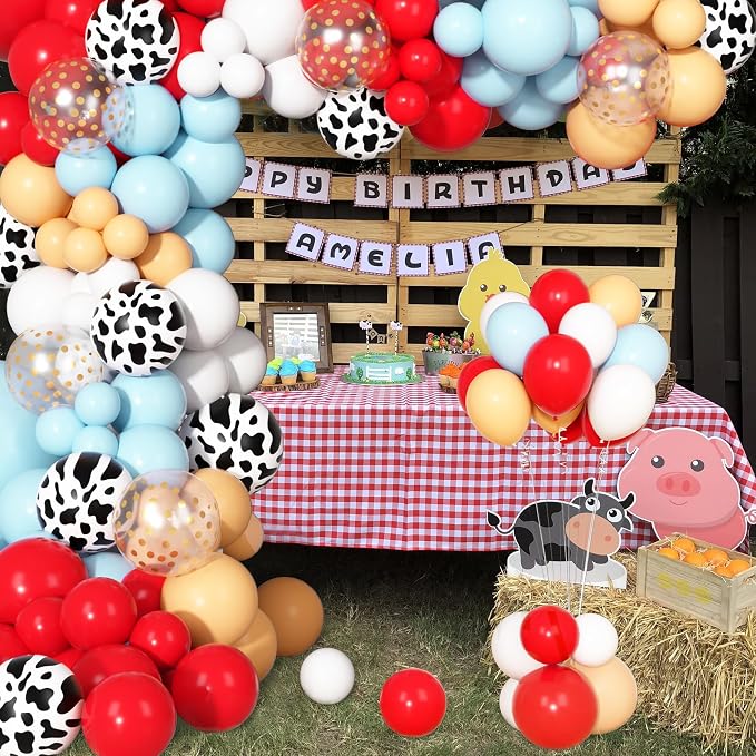 170Pcs Farm Animal Red Blue White Cowboy Western Balloon Arch Garland Kit | Red - Image 5