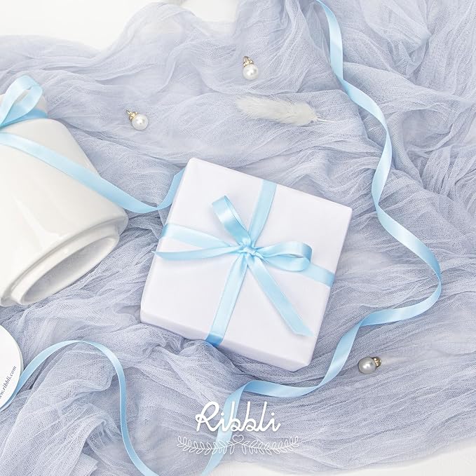 Ribbli Double Faced Light Blue Satin Ribbon, 3/8” x Continuous 25 Yards - Image 2