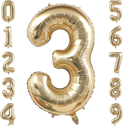 Champagne Gold 3 Balloon Number, 40 Inch Light Gold 3 Balloons Big Foil Mylar by BBPOOL