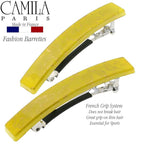 Camila Paris CP3043 French Hair Barrette Clip for Girls, Set of 2 Yellow Rubberized Metal Clasp Strong Hold Grip Hair Clips for Women, No Slip Durable Styling Girls Hair Accessories, Made in France