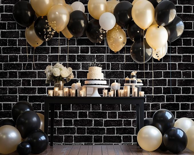 VitalCozy 10 x 8ft Black Brick Wall Backdrop Fabric Brick Photo Background | - Image 4