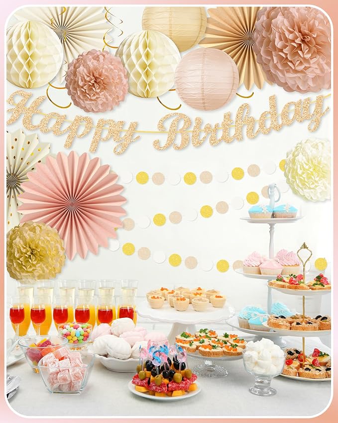 Champagne-Gold Beige Happy Birthday Decorations - Image 5