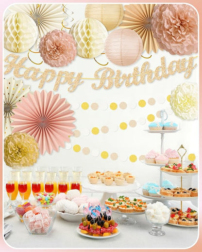 Champagne-Gold Beige Happy Birthday Decorations - Image 5