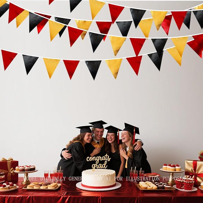 Red Black Gold Party Decorations Metallic Fabric Triangle Pennant Banner Flag - Image 4