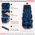 KooKaStyle Clip in Long Wavy Synthetic Hair Extension 24 Inch Blue - Black Streak 4PCS Thick Hairpieces Fiber Double Weft Hair for Women