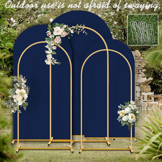 Arch Backdrop Stand and Cover Set Metal Arch Frame Stand Gold - Image 2