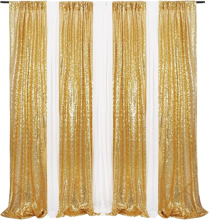 Poise3EHome Gold Sequin Backdrop Curtain, 2 Panels 2Ft x 8Ft Glitter - Image 7