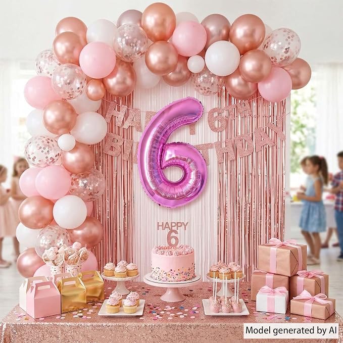 Pink Number 6 Balloon 40 Inch, Shiny Metallic Digit Party Supplies | Radiant - Image 7