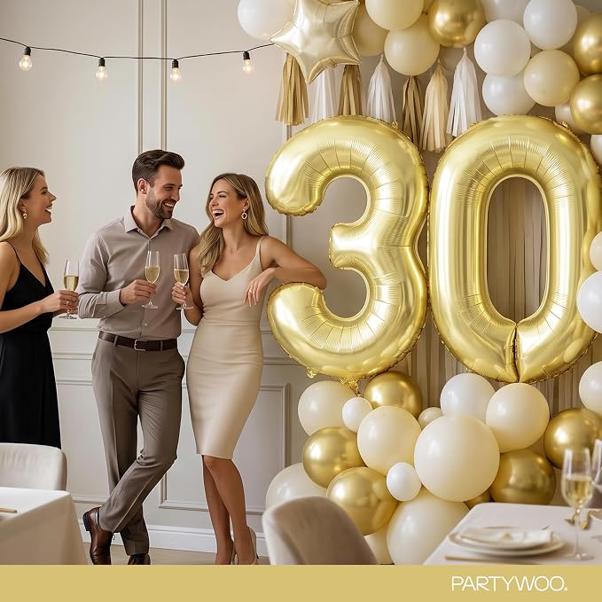 PartyWoo Number Balloons 40 Inch Gold Number 30 Kit 33pcs - Image 4
