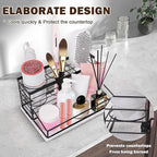 Hair Tool Organizer, Movable Hair Dryer Holder, Hair Styling Tools Storage for Vanity, Bath Counter Organizer, Bathroom Trays for Hair Toiletry, Makeup (12" x 7.7" x 5.8", Marble-Black)