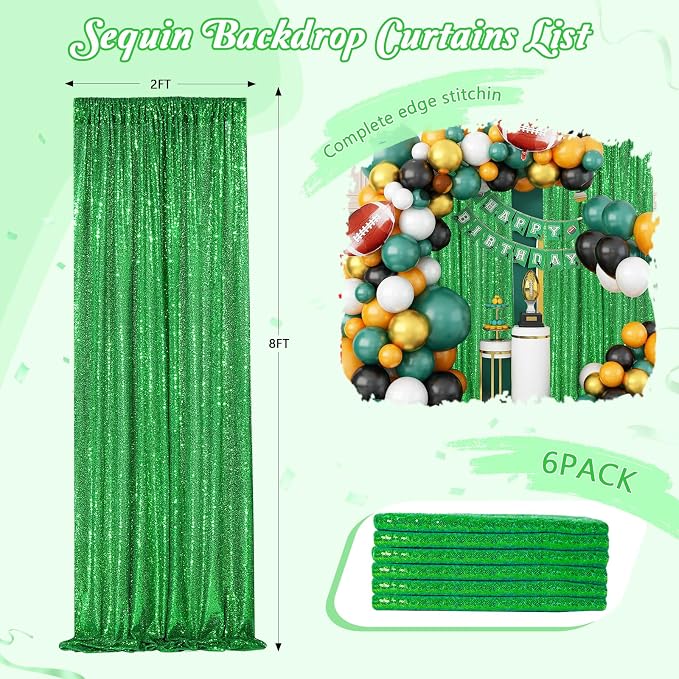 Sequin Backdrop Curtains 6 Packs 2ftx8ft Green Photo Background Drapes | - Image 2