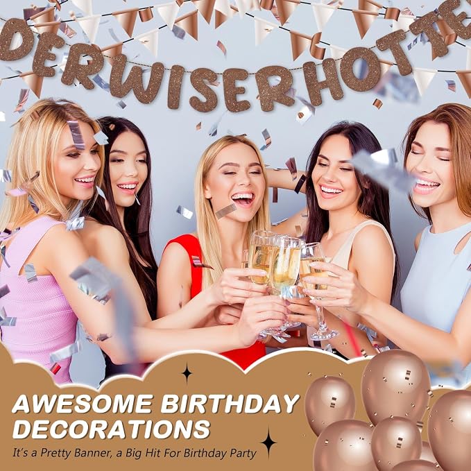 Fulmoon Set of 3 Pre Strung Older Wiser Hotter Glitter Banner Funny Birthday - Image 4