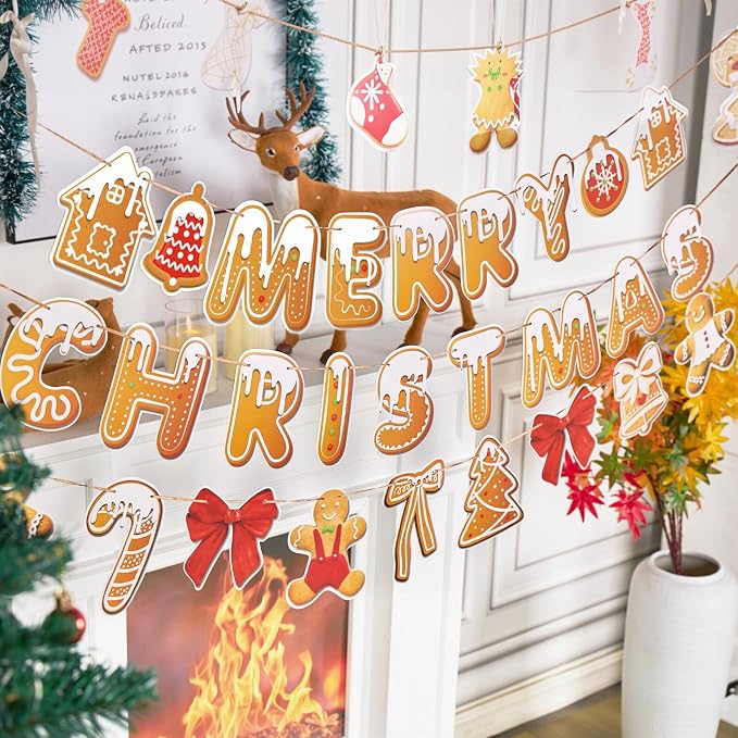 Merry Christmas Banner Gingerbread Christmas Hanging Decoration 3PCS - Image 6