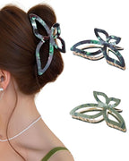 ACECHA 2 Pack Gold Metal Bow Hair Claw Clips for Women, Large Non-slip Butterfly Hairclips for Thin Thick Hair Claws Strong Hold Styling (Green)