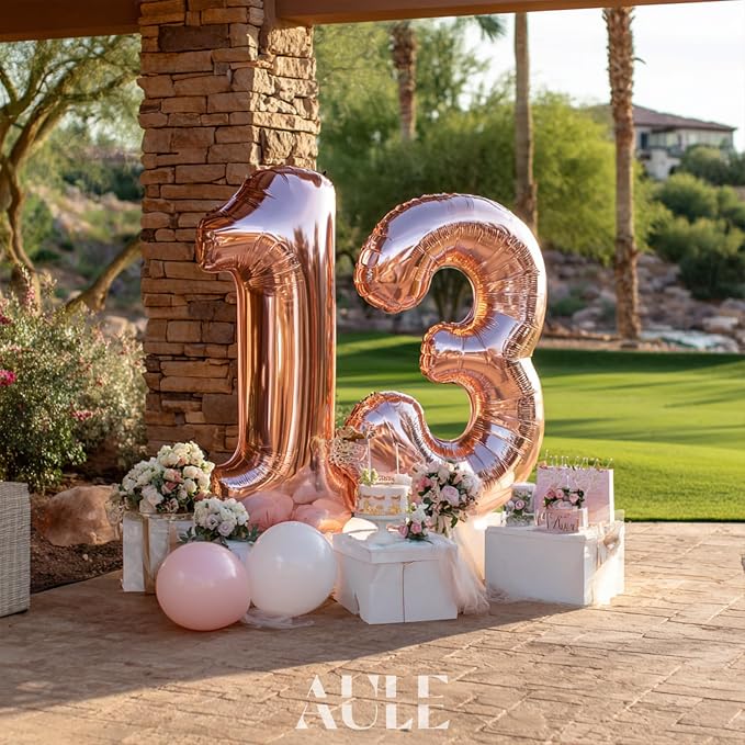 AULE 40 Inch Rose Gold 13 Balloon Number Foil 0-9 Birthday Big Numbers | - Image 2