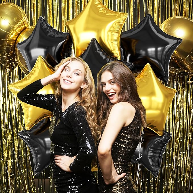 Black Gold Star Foil Balloons, 18 Inch Metallic Black and Gold Stars Balloon - Image 5