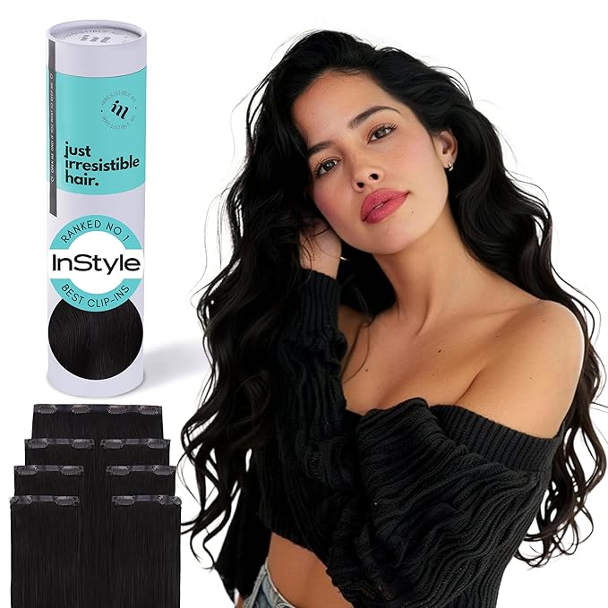 Irresistible Me Real Human Hair Extensions Clip Ins – 100% Human Hair Clip In Extensions for Length & Volume – Invisible Clip-In Extension – Heat Resistant & Dyeable – Natural Black, 24 Inches
