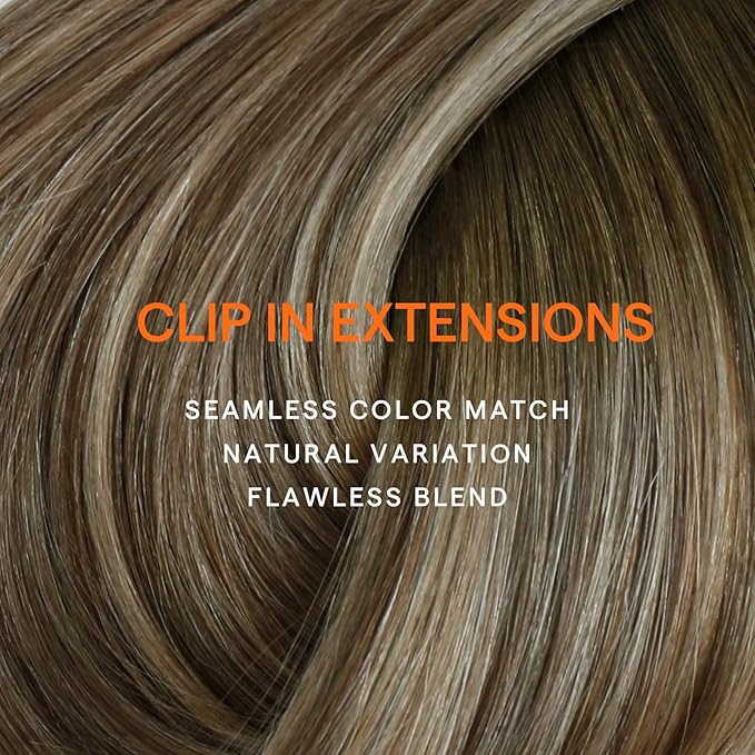 Full Shine Balayage Brown Clip in Hair Extensions Human Hair Brown to Light Brown Mix Light Blonde Remy Hair Extensions Straight Clip in Extensions for Women 20 Inch 7 Pcs 120 G
