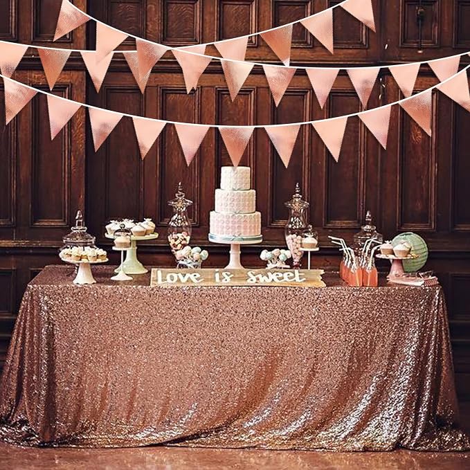 Rose Gold Party Decorations Metallic Fabric Triangle Pennant Banner Blush Pink - Image 4
