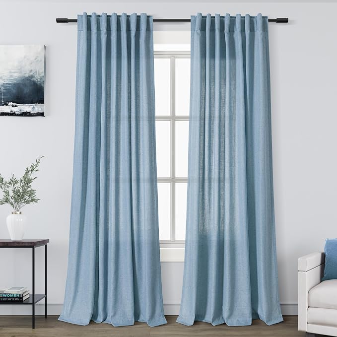 Dusty Blue Linen Back Tab Curtains 94 Inch Length by Nanspring