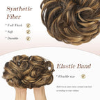 FESHFEN Messy Bun Hair Piece - Elastic Wavy Curly Hair Bun Scrunchies Extensions Synthetic Chignon Hairpieces for Women Girls, Brown Highlighted Caramel Blonde 1.5 oz