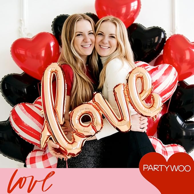 PartyWoo Red Black Red Black Mylar Heart Foil Balloons 15pcs 18 Inch | Balloons - Image 3