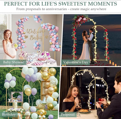 WellSign 7.2FT, 6.6FT Wedding Arch Backdrop Stand Set of 2 | 2PK Gold Metal - Image 2