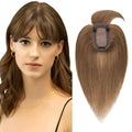 SEGO Hair Toppers for Women Real Human Hair with Thinning Hair, Toppers Hair Pieces Clip in Toppers Straight Hair Pieces with Front Bangs 150% Density Silk Base -10 Inch #6 Light Brown