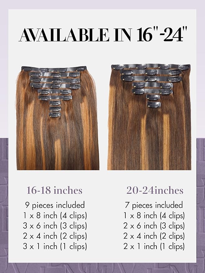 LUVME Clip in Hair Extensions Real Human Hair, Remy Human Hair Extensions Clip ins for Women, #4/27 Extensions, 18inch 135g 9Pcs Silky Straight Hair