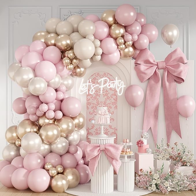 HILAVO Dusty Pink Balloon Arch Kit Boho Blush Pink Champagne Gold Double by HILAVO