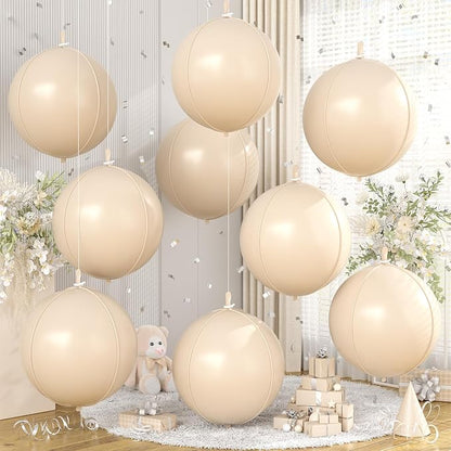Cream Round Foil Balloons 9 pcs, Apricot Beige Giant 4D Round Balloons 22 Inch by Cledeco