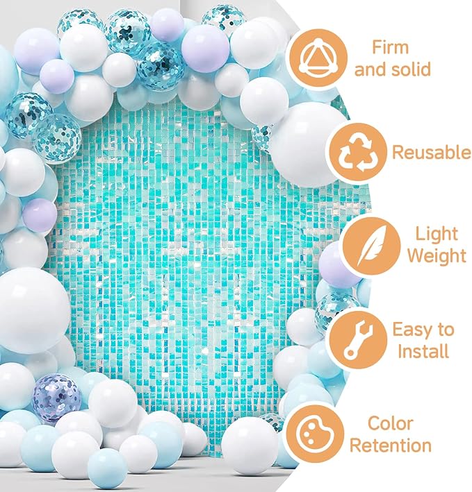 4x6 FT Iridescent Blue Shimmer Wall Backdrop, Glitter Bling Photo Backdrop - Image 2