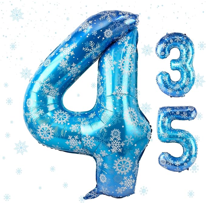 40 Inch Snowflake Number 4 Balloons, Themed Birthday Decorations by AXBMM