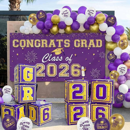 Graduation Decorations 2026 Purple and Gold Balloon Boxes, Class of 2026 GRAD - Image 8