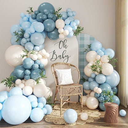 Dusty Blue Balloon Arch Kit for Baby Shower Birthday Party Decorations | 124Pcs by CROSSFINGERS