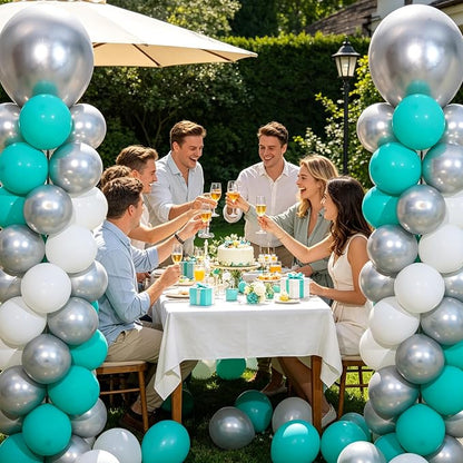 2 Sets Teal Blue Silver White Balloon Column Kit - Image 4