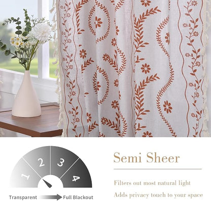 Schweek Boho Floral Curtains 84 Inches Length 2 Panels - Image 3