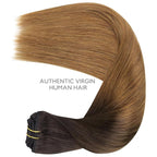 WENNALIFE Clip in Hair Extensions Real Human Hair, 24 Inch 160g 7pcs Remy Hair, Ombre Dark Brown to Light Chestnut Brown Straight Clip Ins Natural Extensiones De Cabello Humano Con