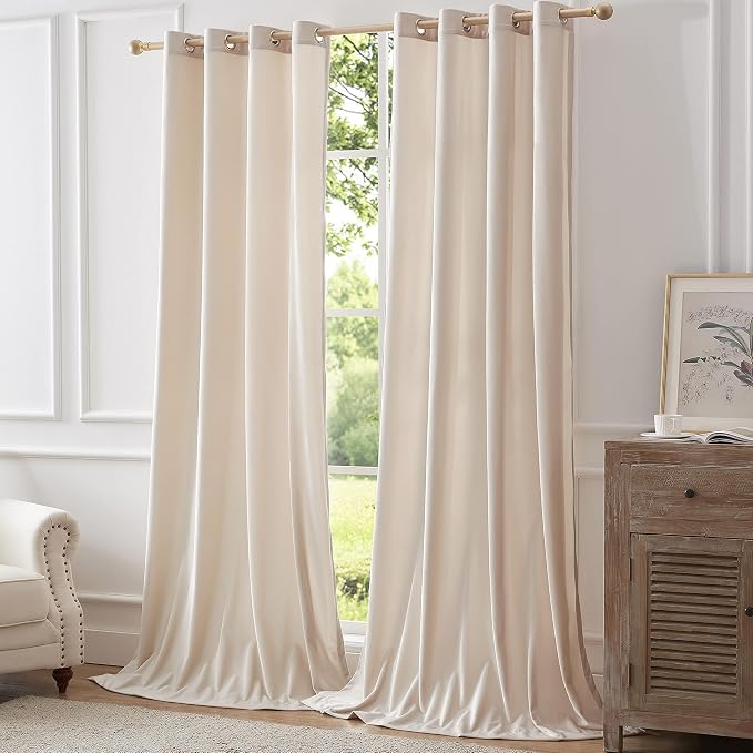 Luxury Cream Ivory Velvet Curtain Drapes - Image 8